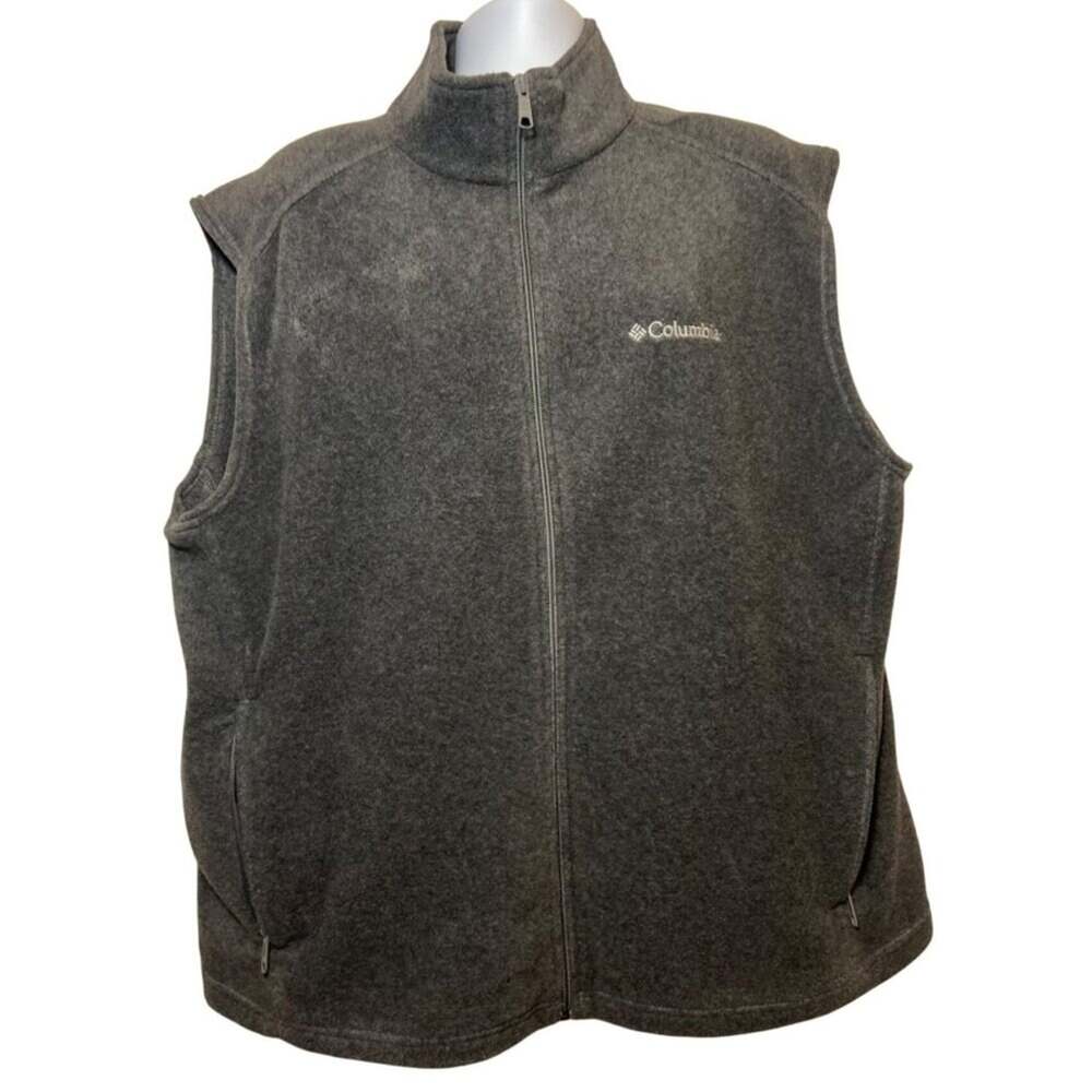 Columbia Full Zip Fleece Vest, Gray, Men's XXL